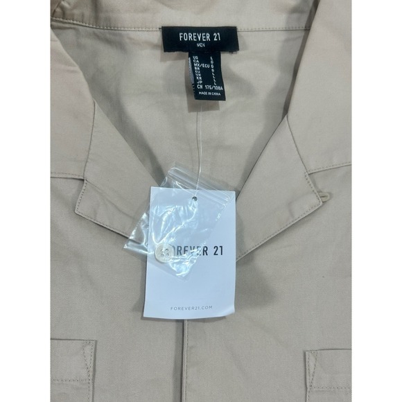 Forever 21 Men Taupe Woven Button Up Long Sleeve Shirt Size L - Picture 5 of 13